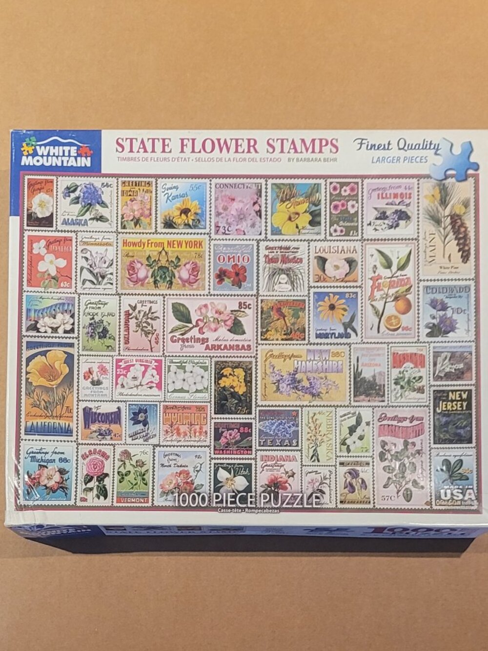 Jigsaw Puzzle 1000 Pcs 24x30 STATE FLOWER STAMPS By White Mountain Age 12+ 2017